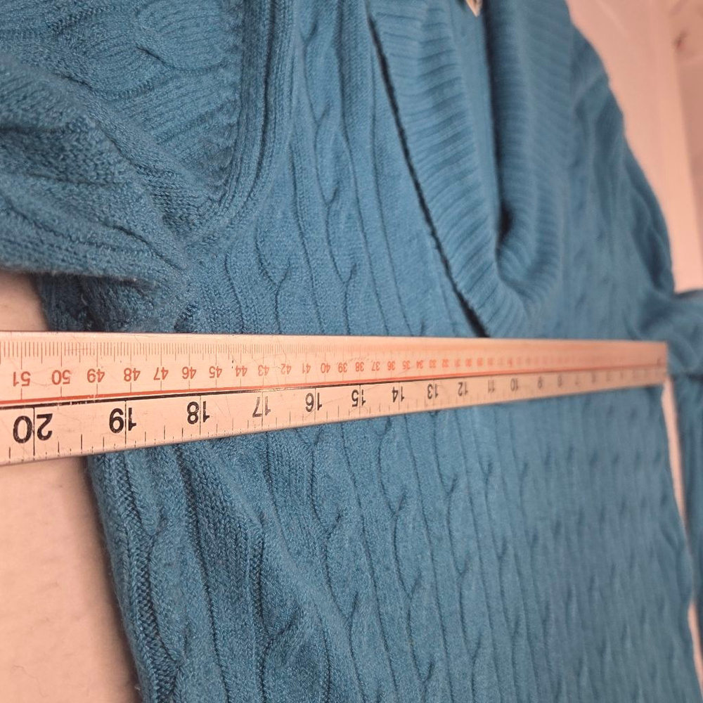 Women's G.H. Bass & Co. Teal Cable Knit Cowl Neck Sweater L - Picture 9 of 10